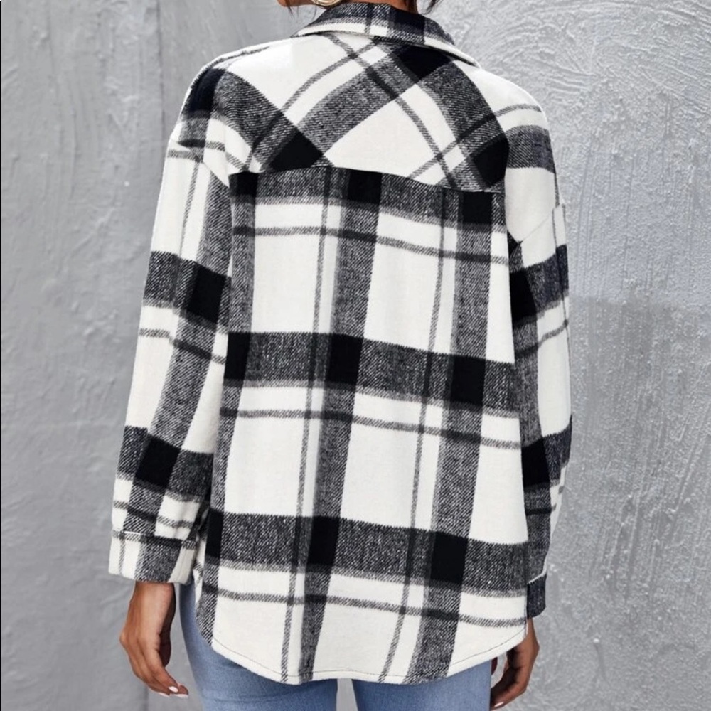 Plaid trucker jacket boyfriend fit black white - Picture 2 of 2